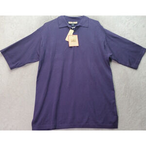 Tommy Bahama Polo Shirt Mens Medium Purple Silk Short Sleeve Stretch Slit Collar